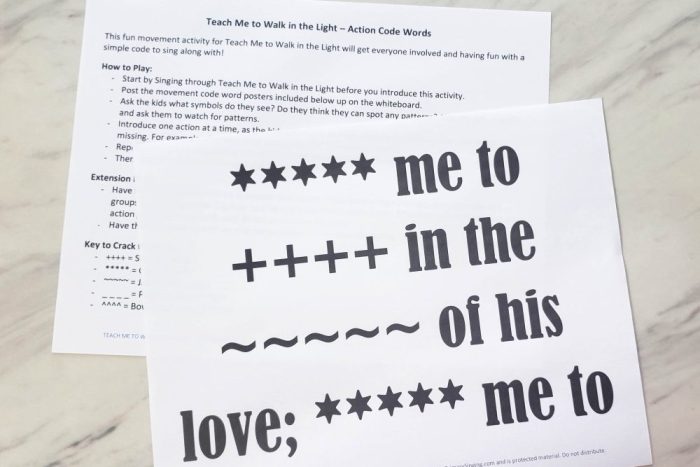 Teach Me to Walk in the Light Singing Time Idea - Printable lesson plan