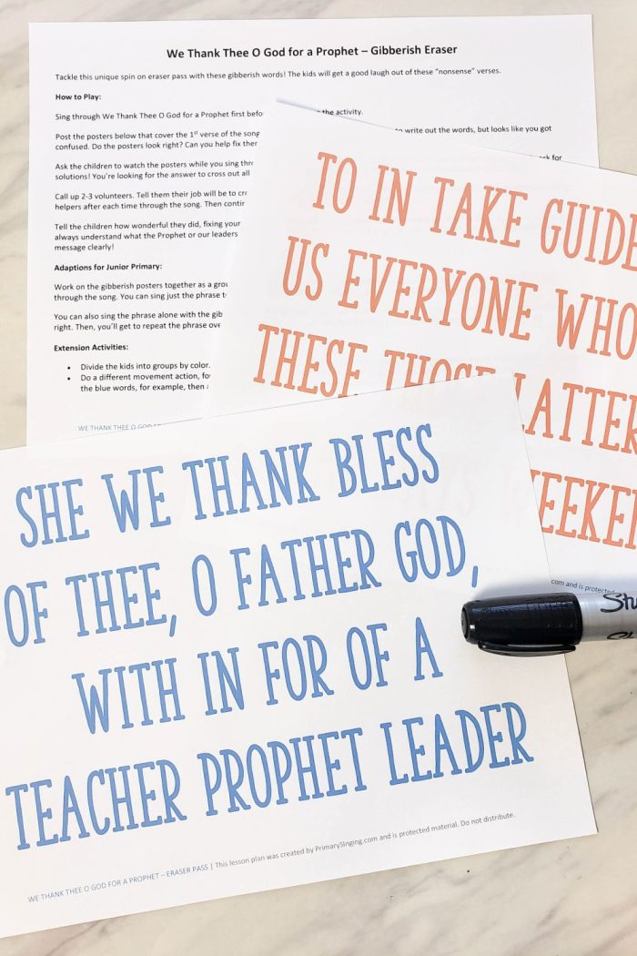 We Thank Thee O God for a Prophet Hymn Singing Time Ideas - Gibberish Words printable lesson plan