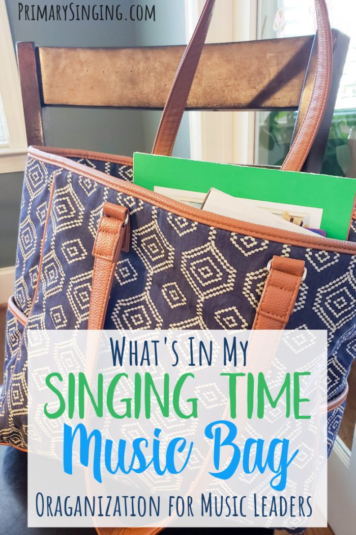Peek inside to see what's in my Primary Singing Time bag! Lots of helpful tips to stay organized for LDS Primary music Leaders with bag ideas and how tos!