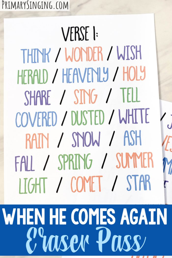 Use this When He Comes Again Eraser Pass Singing Time idea to help you teach this LDS Primary Song in a fun and unique way! Printable for Primary Music Leaders.