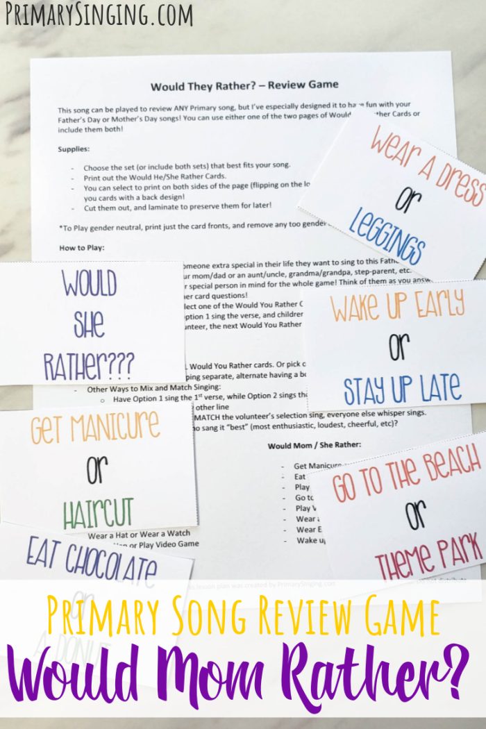 Would Mom Rather? Game Primary Review Game printable lesson plan