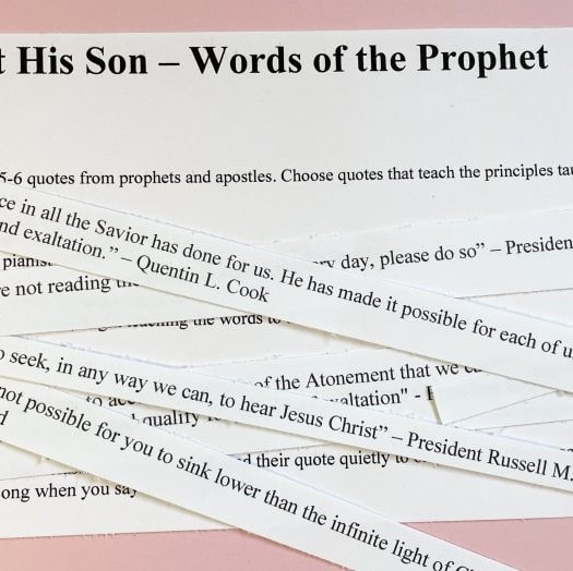 He Sent His Son singing time words of the prophet printable activity