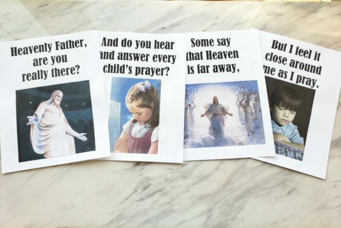 A Child's Prayer Singing Time Idea - Dropped Pictures a fun and simple easy prep activity for Primary Music Leaders teaching A Child's Prayer for Old or New Testament Come Follow Me!