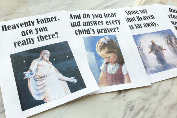 A Child's Prayer Singing Time Idea - Dropped Pictures a fun and simple easy prep activity for Primary Music Leaders teaching A Child's Prayer for Old or New Testament Come Follow Me!