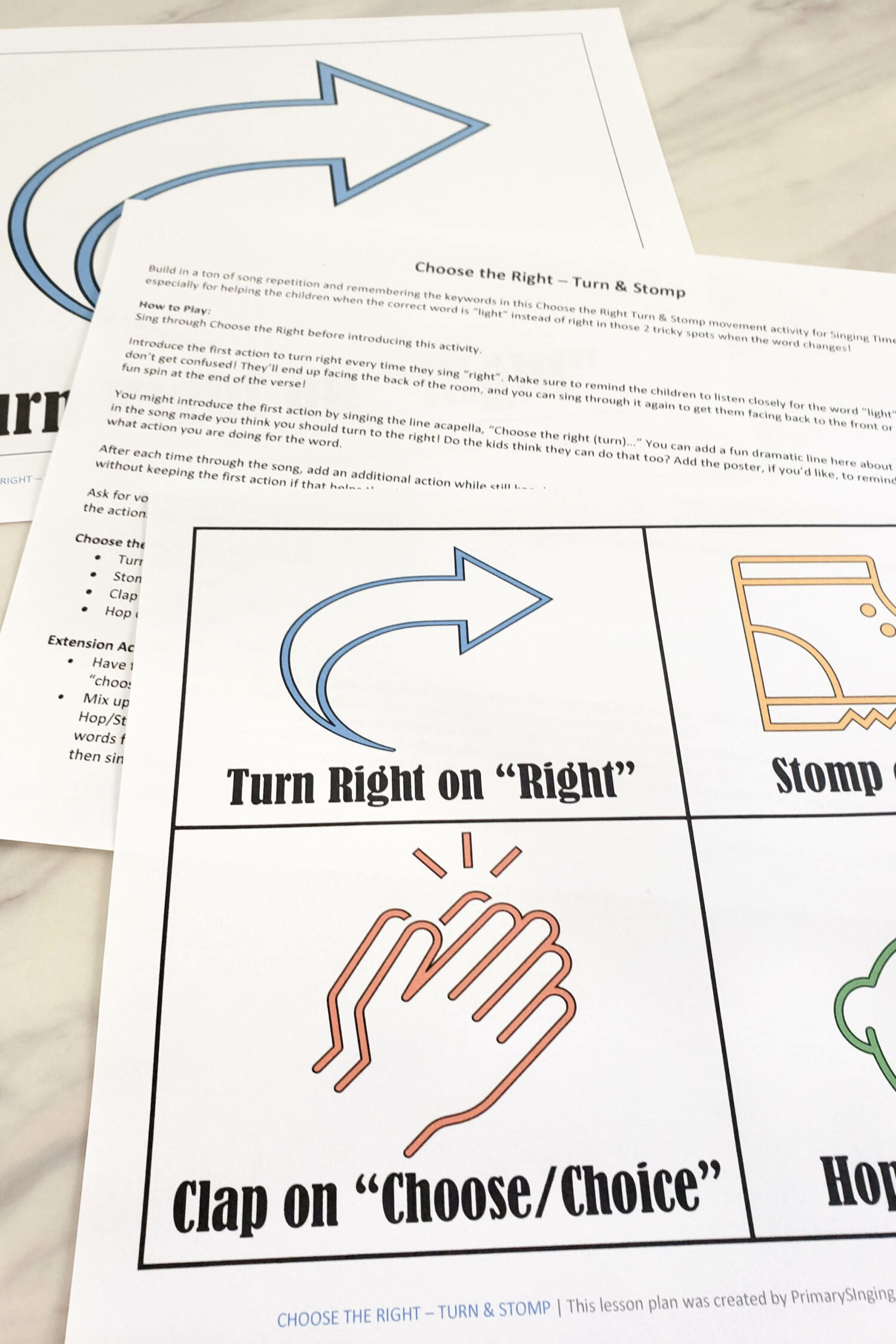 The kids will love this movement activity to Teach Choose the Right Turn & Stomp with 4 fun actions. Printable lesson plan for LDS Primary Music Leaders.