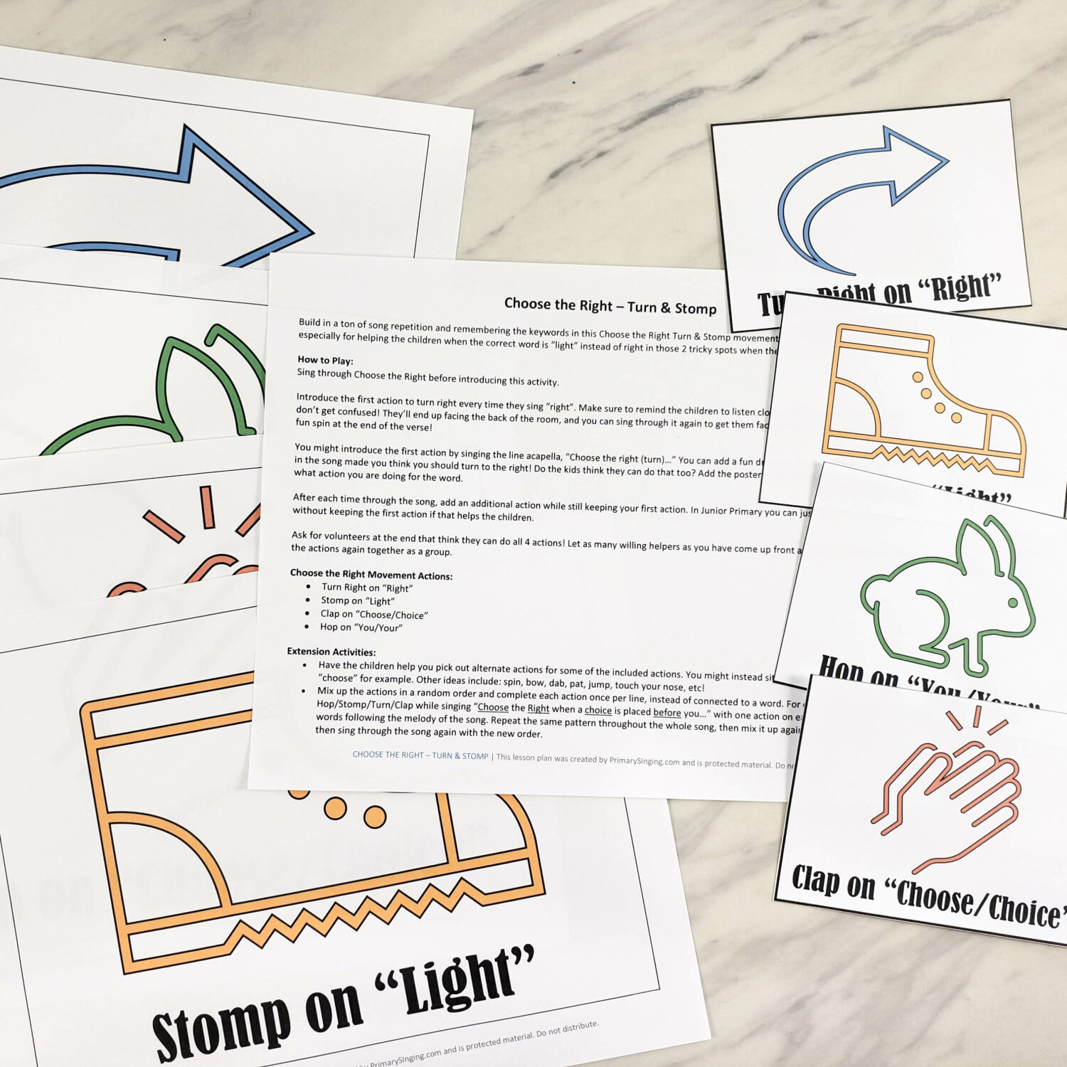 The kids will love this movement activity to Teach Choose the Right Turn & Stomp with 4 fun actions. Printable lesson plan for LDS Primary Music Leaders.