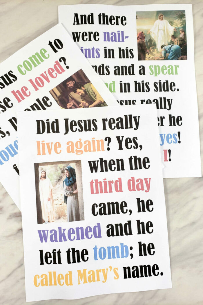 Did Jesus Really Live Again Flip Chart for Primary Singing Time! Printable Primary flip charts in 3 styles: colorful, simple black and white, and slideshow flipchart options.