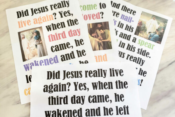 Did Jesus Really Live Again Flip Chart for Primary Singing Time! Printable Primary flip charts in 3 styles: colorful, simple black and white, and slideshow flipchart options.