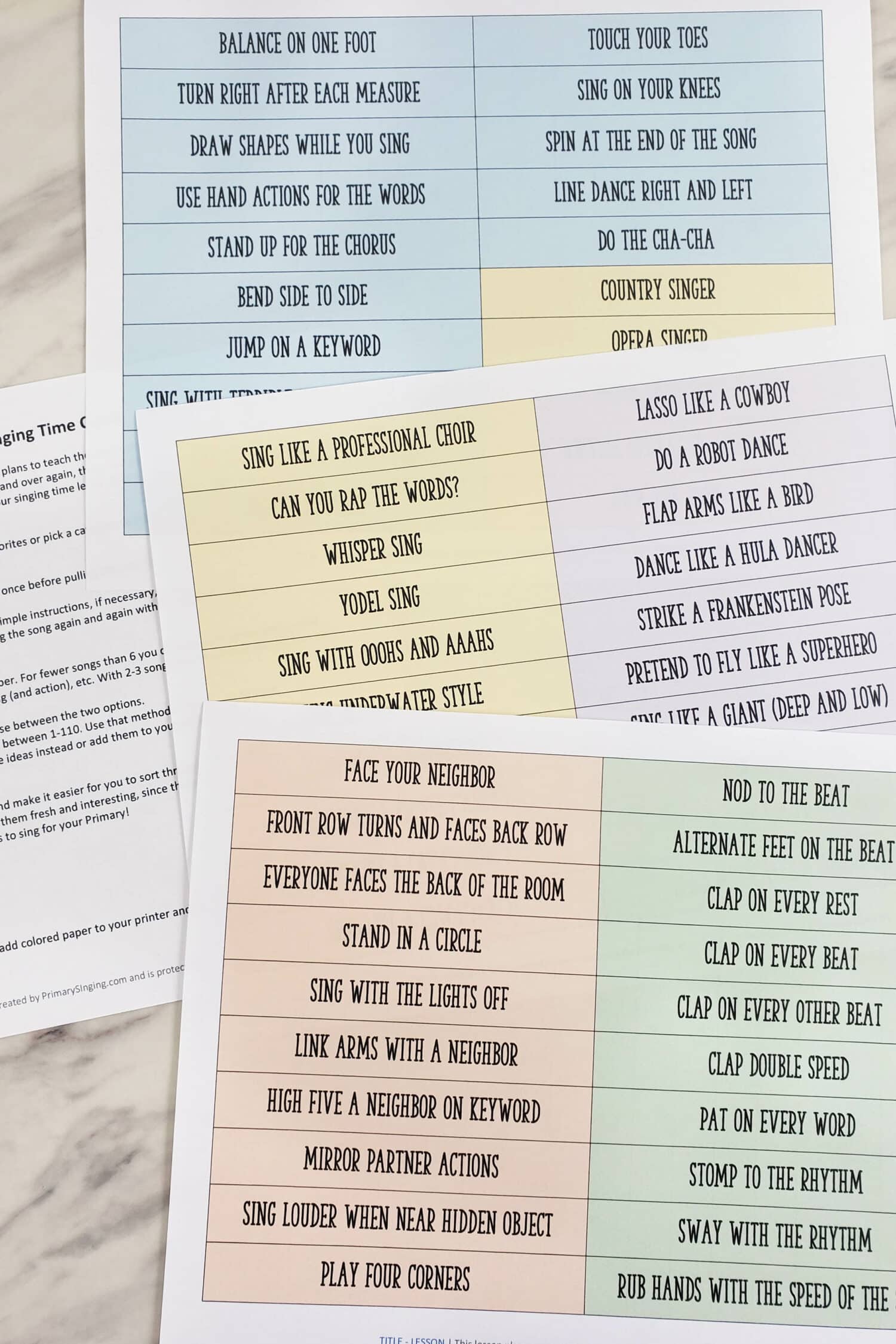 This is the BEST list with over 110 different ways to sing primary songs or use these printable cards for any music time, singing time, class, preschool, etc when teaching a song. Great for building in lots of repetition with fun ideas for any age - pick the ones you like best!