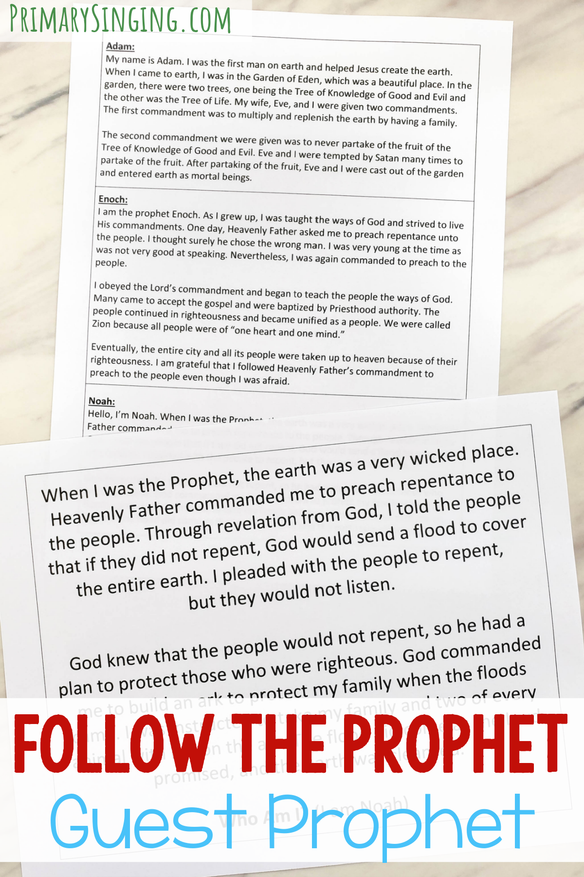 Follow the Prophet Guest Prophet 1 Introduce the prophets with this easy way to teach Follow the Prophet Guest Prophets scripts printable lesson plan for Singing Time and Primary Music Leaders.
