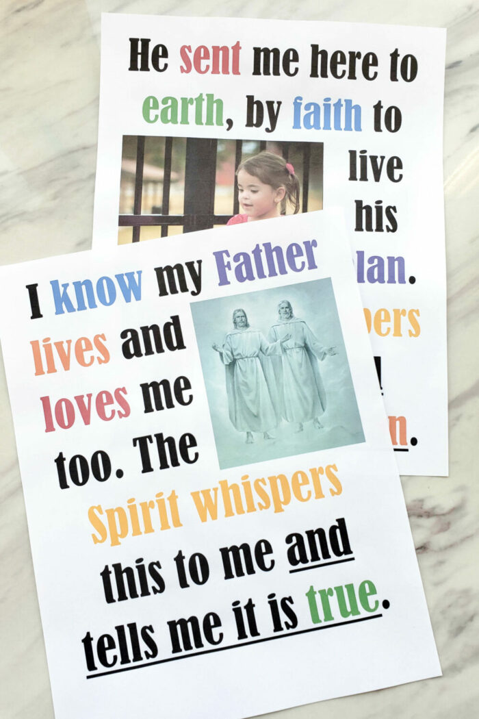 I Know My Father Lives flipchart and lyrics for LDS Primary song and music leader helps