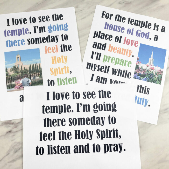 I Love to See the Temple Flip Chart for Singing Time - a helpful printable file in 3 formats for Primary Music Leaders and Choristers! See all our Come Follow Me Primary Songs ideas and activities.