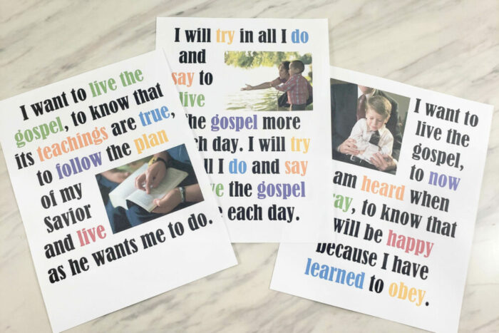 I Want to Live the Gospel flip chart and lyrics printable song helps for LDS Primary Music Leaders singing time ideas