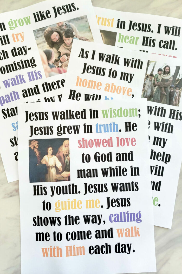 I Will Walk with Jesus Flip Chart for Primary Singing Time! Printable Primary flip charts in 3 styles: colorful, simple black and white, and slideshow flipchart options.
