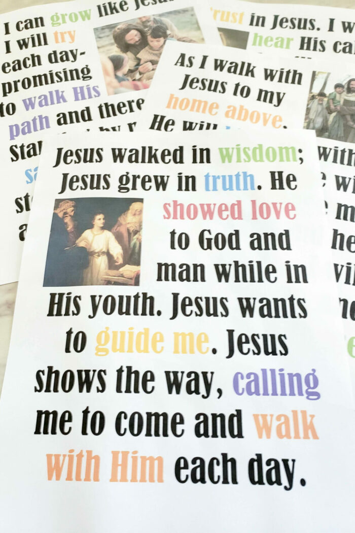 I Will Walk with Jesus Flip Chart for Primary Singing Time! Printable Primary flip charts in 3 styles: colorful, simple black and white, and slideshow flipchart options.