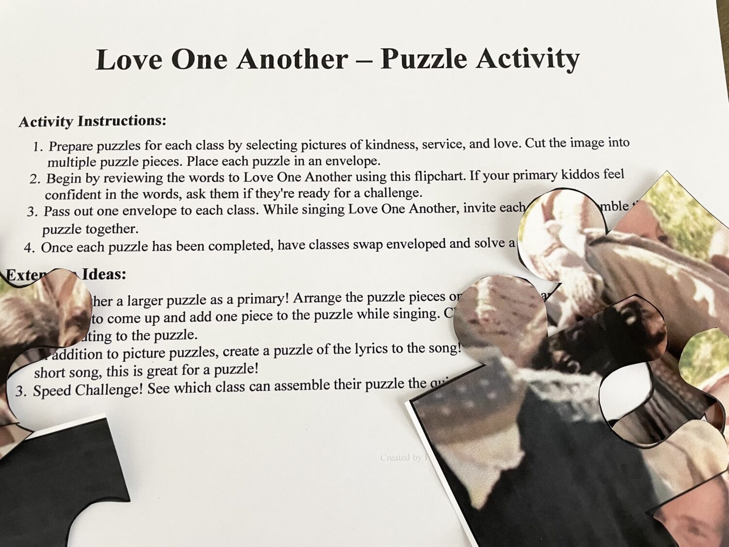 Love One Another Puzzle pictures activity for LDS Primary Singing Time