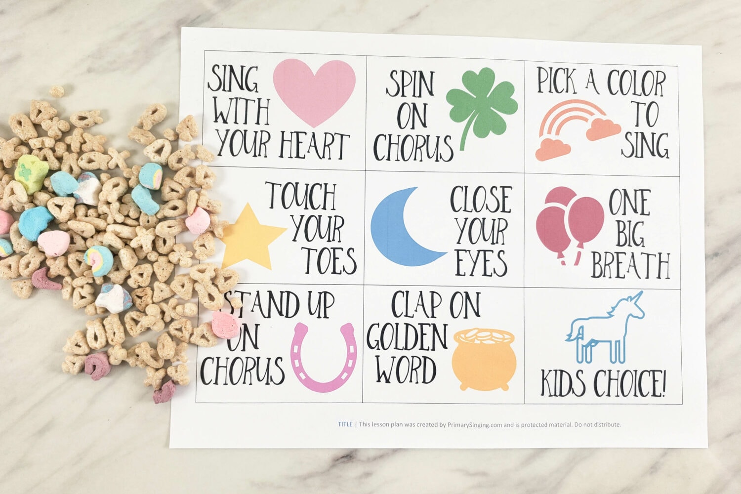 St Patrick's Day Lucky Charms Review Game Singing Time Ideas for LDS Primary Music Leaders