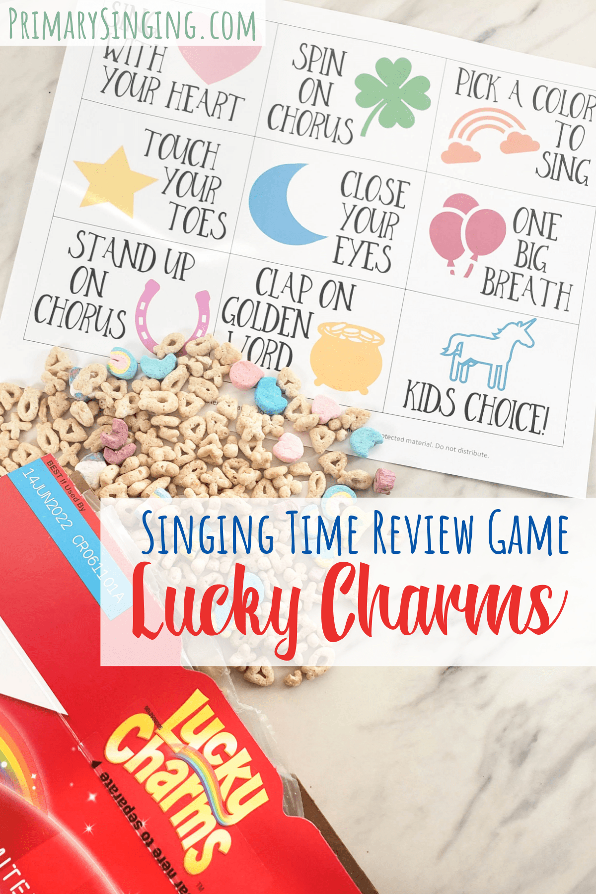 9 fun Lucky Charms Ways to Sing Review Game cards for singing one song or a mix of songs great for LDS Primary Music Leaders for Singing Time and music teachers