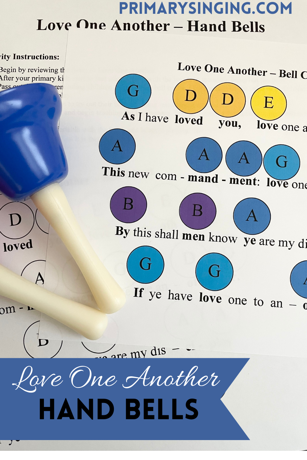 Teaching Love One Another Hand Bells Chart - printable lesson plan makes it a cinch to learn this beautiful song for LDS Primary Music Leaders in Singing Time. 
