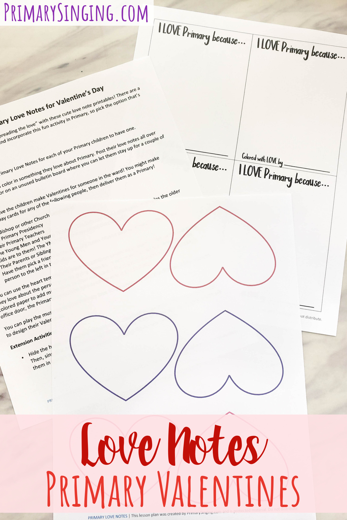 Primary Love Notes for Valentine's Day printable cards to use in Singing Time lessons - free printables and ideas on how to use them!