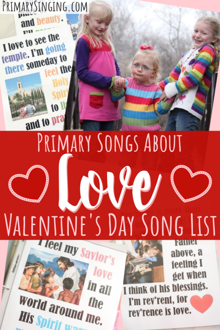 More than 60 Primary Songs about Love! If you're looking for Valentine's Day Primary songs for your upcoming Singing Time lessons, this list is a gem to help you pick your song list! Includes Vday lists by Come Follow Me year as well, to help Primary music leaders.