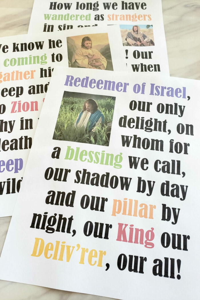 Redeemer of Israel Flip Chart for Primary Singing Time! Printable Primary flip charts in 3 styles: colorful, simple black and white, and slideshow flipchart options.