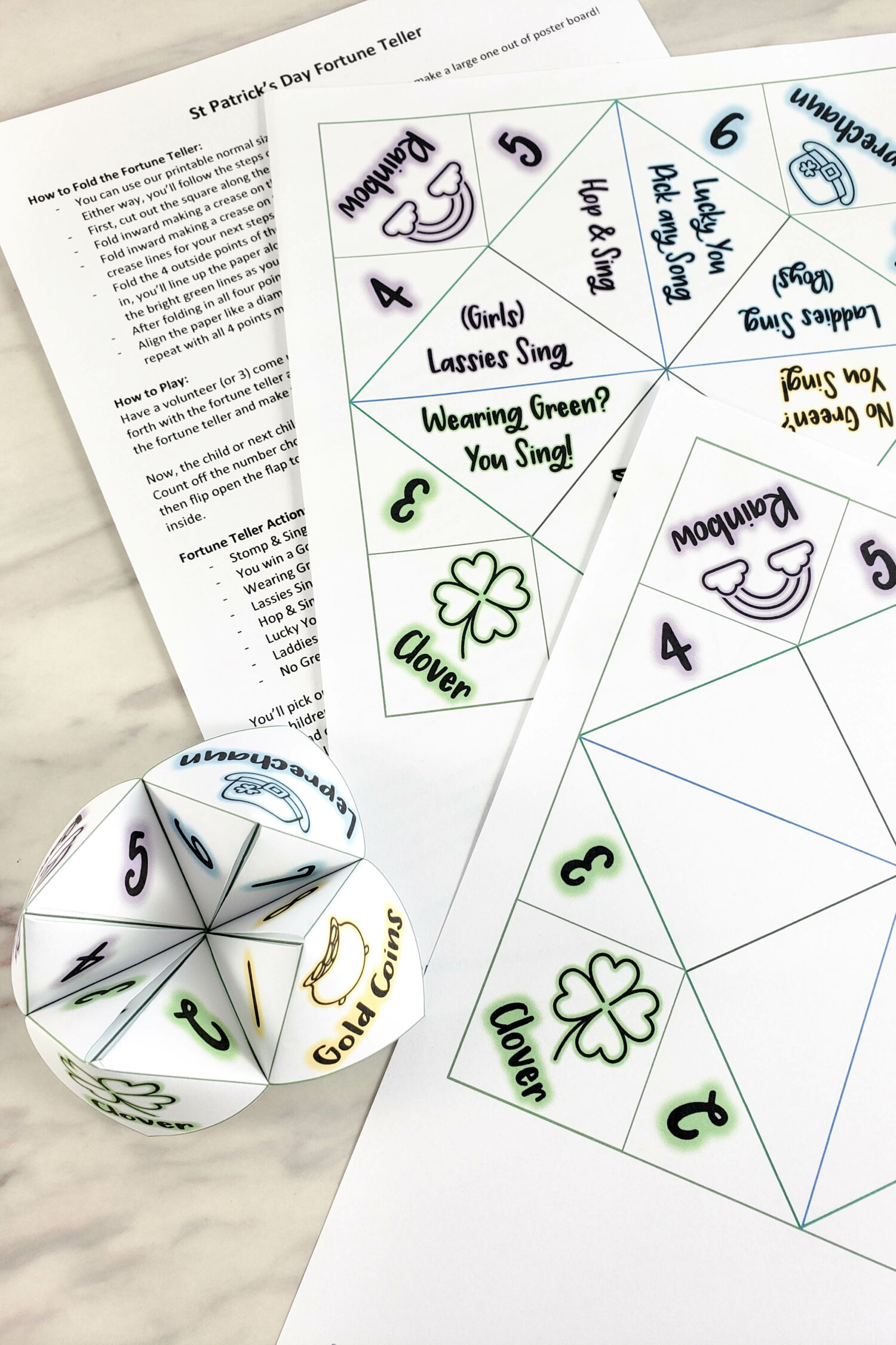 St Patrick's Day Fortune Teller Singing Time Ideas for Primary Music Leader - printable lesson plan and game ready to fill in