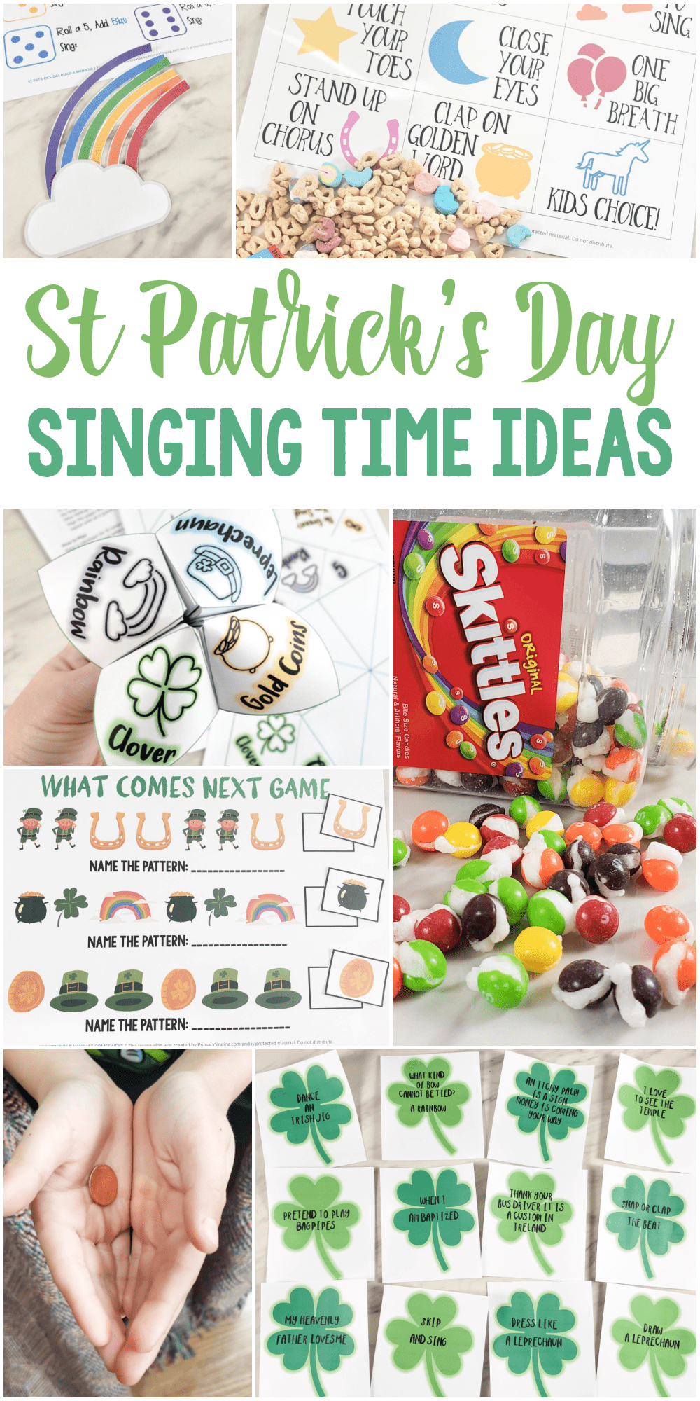 Fun St Patrick's Day Singing Time Ideas for LDS Primary songs. Includes printable ideas and exclusive review games for Music Leaders and teachers!
