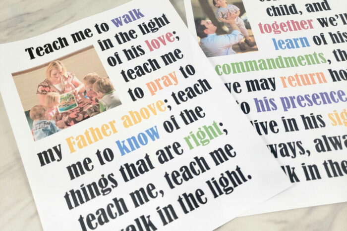 Teach Me to Walk in the Light Flip Chart for Singing Time - a helpful printable file in 3 formats for Primary Music Leaders and Choristers! 