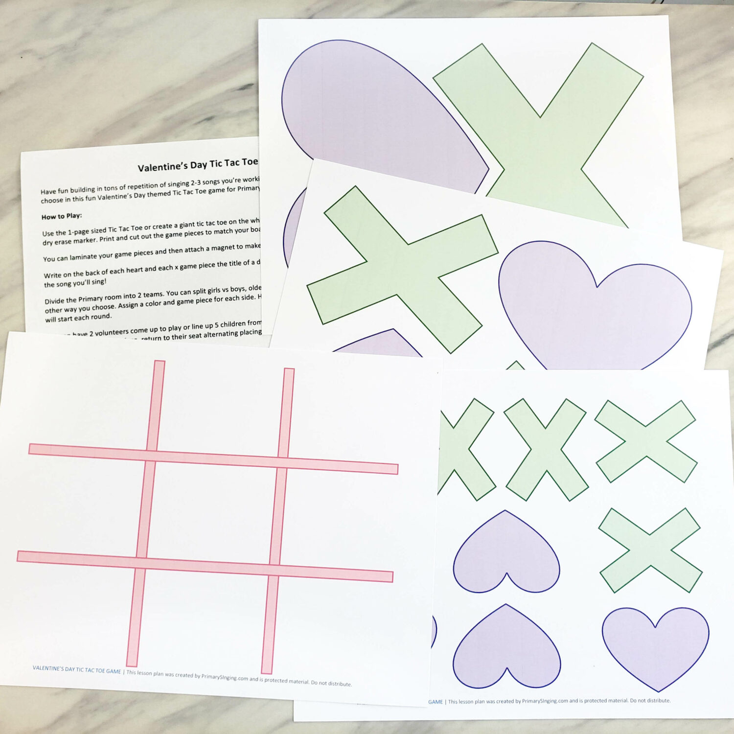 Valentine's Day tic tac toe game printable Primary singing time ideas for Valentine's Day