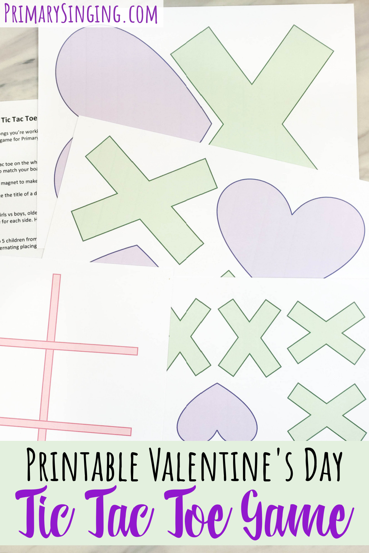 Valentine's Day tic tac toe game printable in 3 sizes - individual, medium, or large format to play with a big group or classroom! Several fun ways to play including Singing Time ideas for Primary Music Leaders!