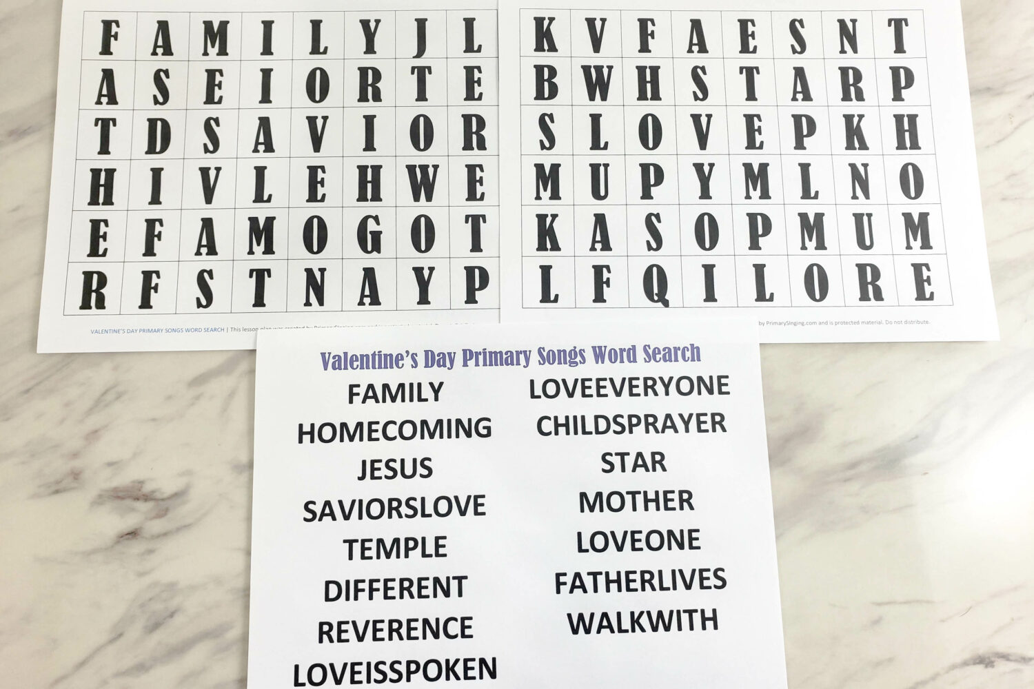 Primary Songs Valentine Word Search! This fun printable game includes a variety of LDS Primary Songs that are perfect for Valentine's Day