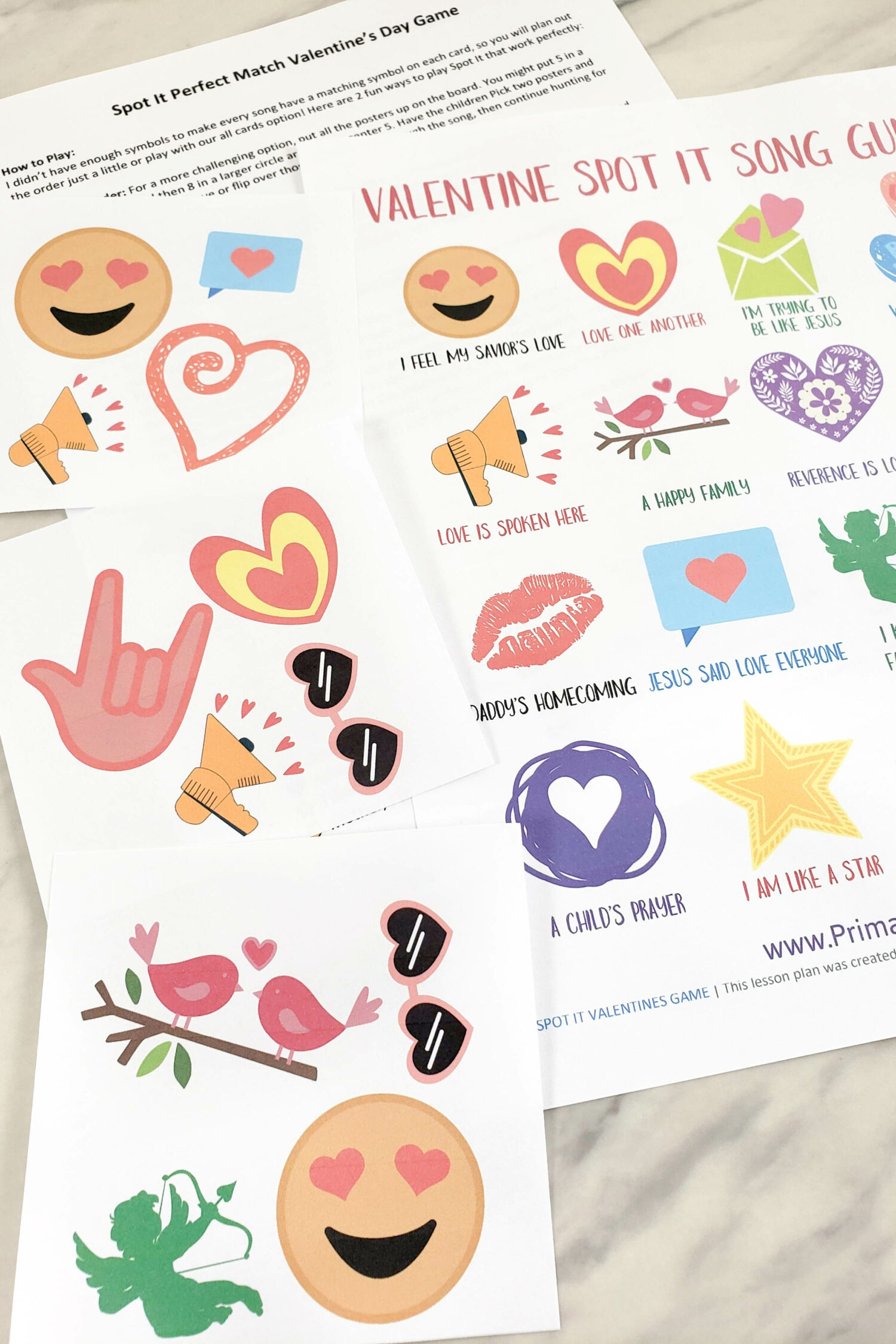 Spot It Valentine's Day Singing Time game using LDS Primary Songs about Love! Includes a helpful key to match the symbols with songs or use it without the songs for a fun vday game for kids