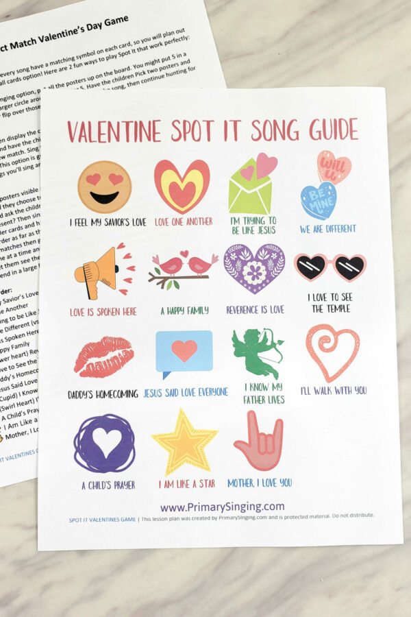 Shop: Valentine's Day Spot It Game Singing time ideas for Primary Music Leaders Valentines Spot It 20220208 101749