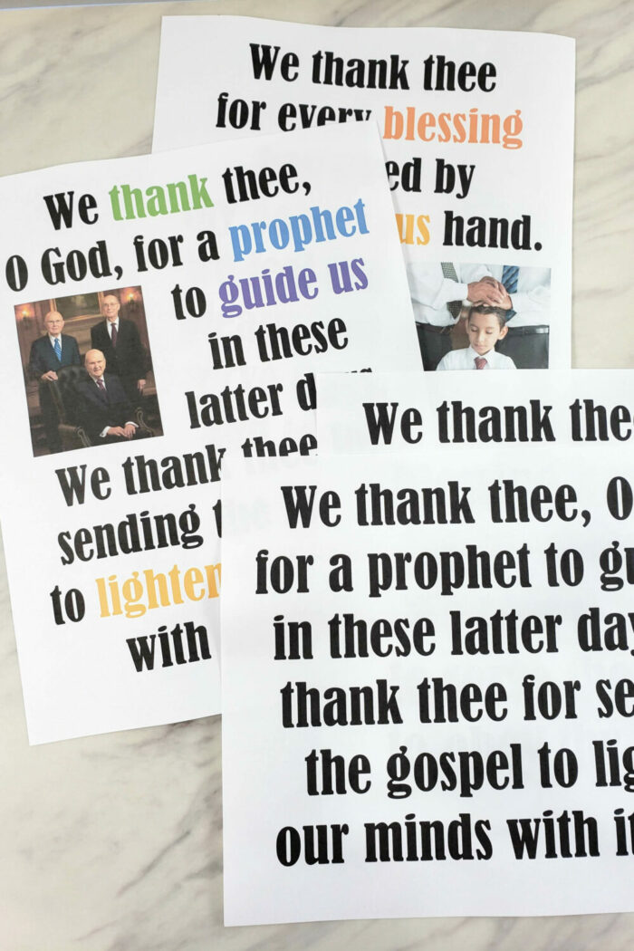 We Thank Thee O God for a Prophet Flip Chart for Primary Singing Time! Printable Primary flip charts in 3 styles: colorful, simple black and white, and slideshow flipchart options.