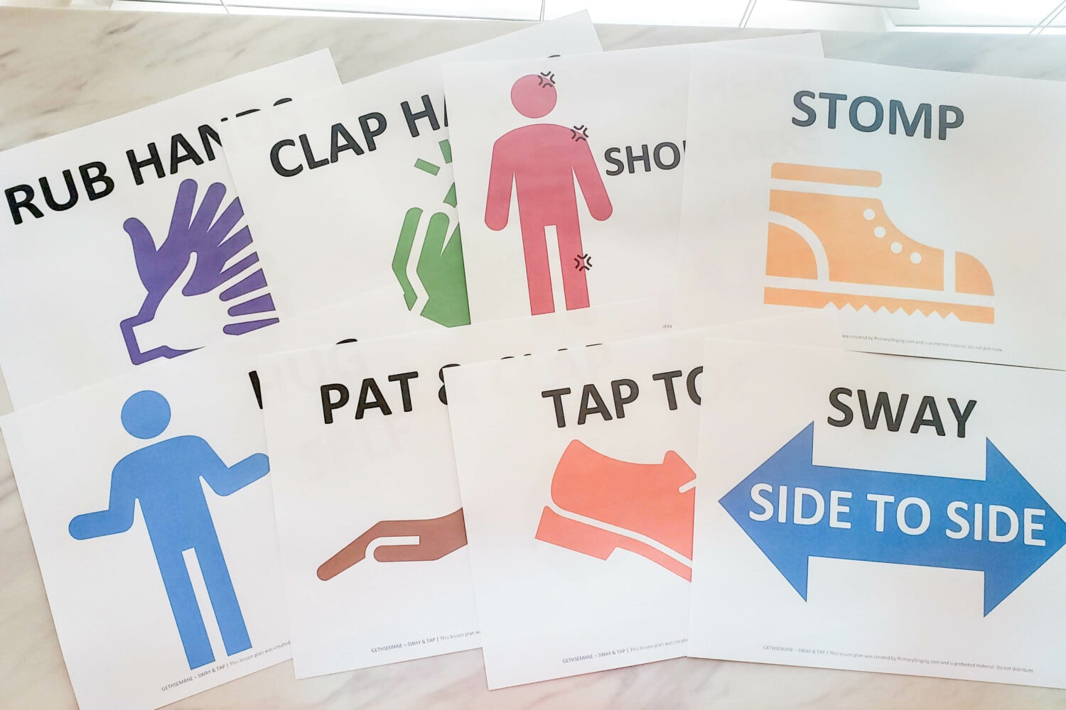 Gethsemane Primary Singing Time ideas sway and tap lesson plan with printable movement cards for Music Leaders