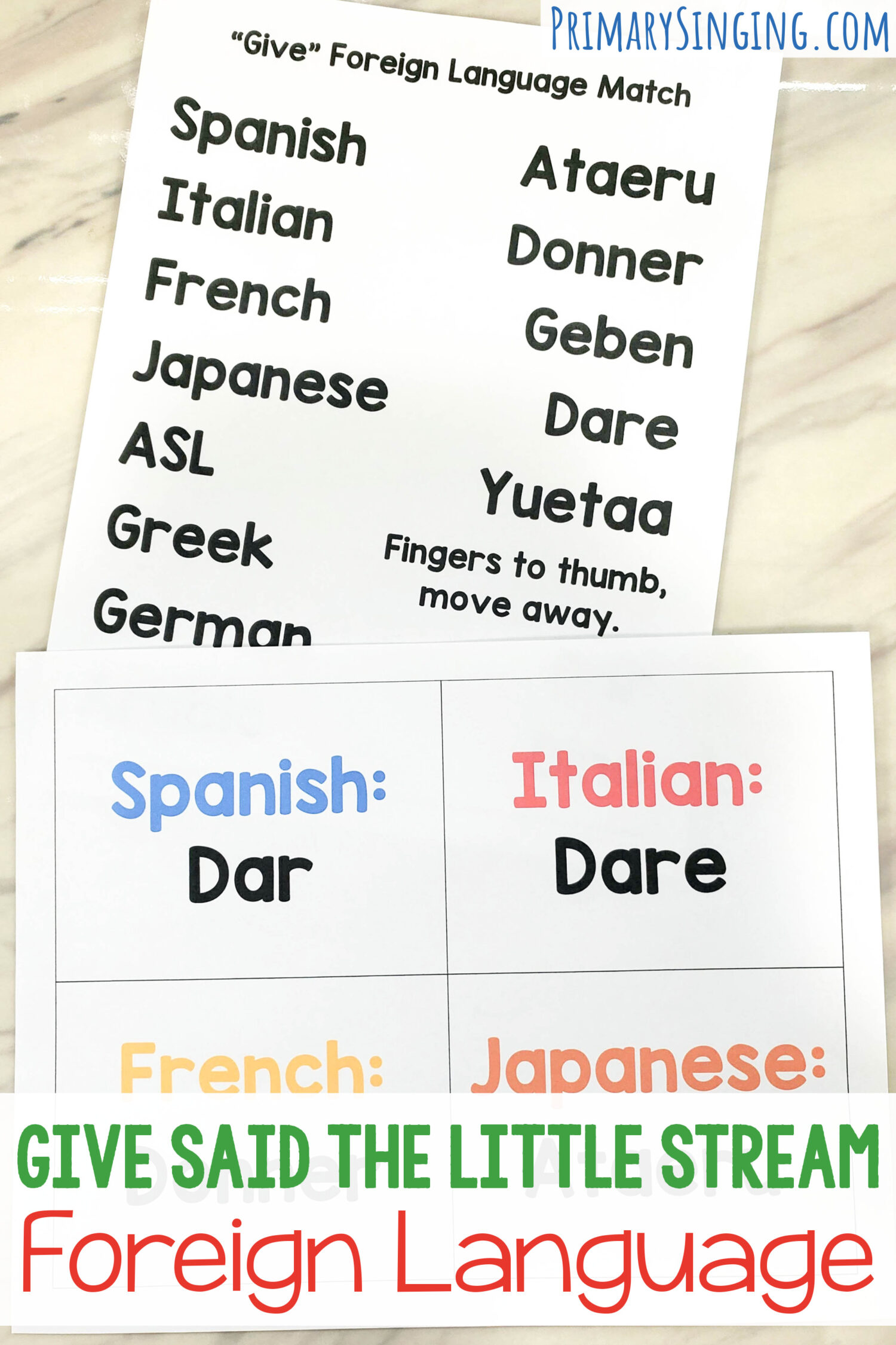 For a fun way to review Give, Said the Little Stream this month, see how many different ways you can say "Give!" This Give Said the Little Stream - Foreign Language singing time activity is a great word game to get in some repetition in a fun and simple way!