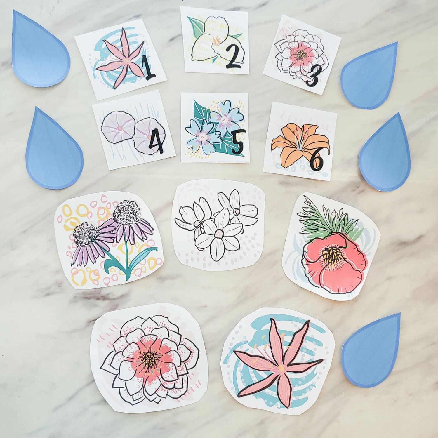 Give Said the Little Stream - spring blossoms and rain drops printable singing time song helps for LDS Primary music leaders