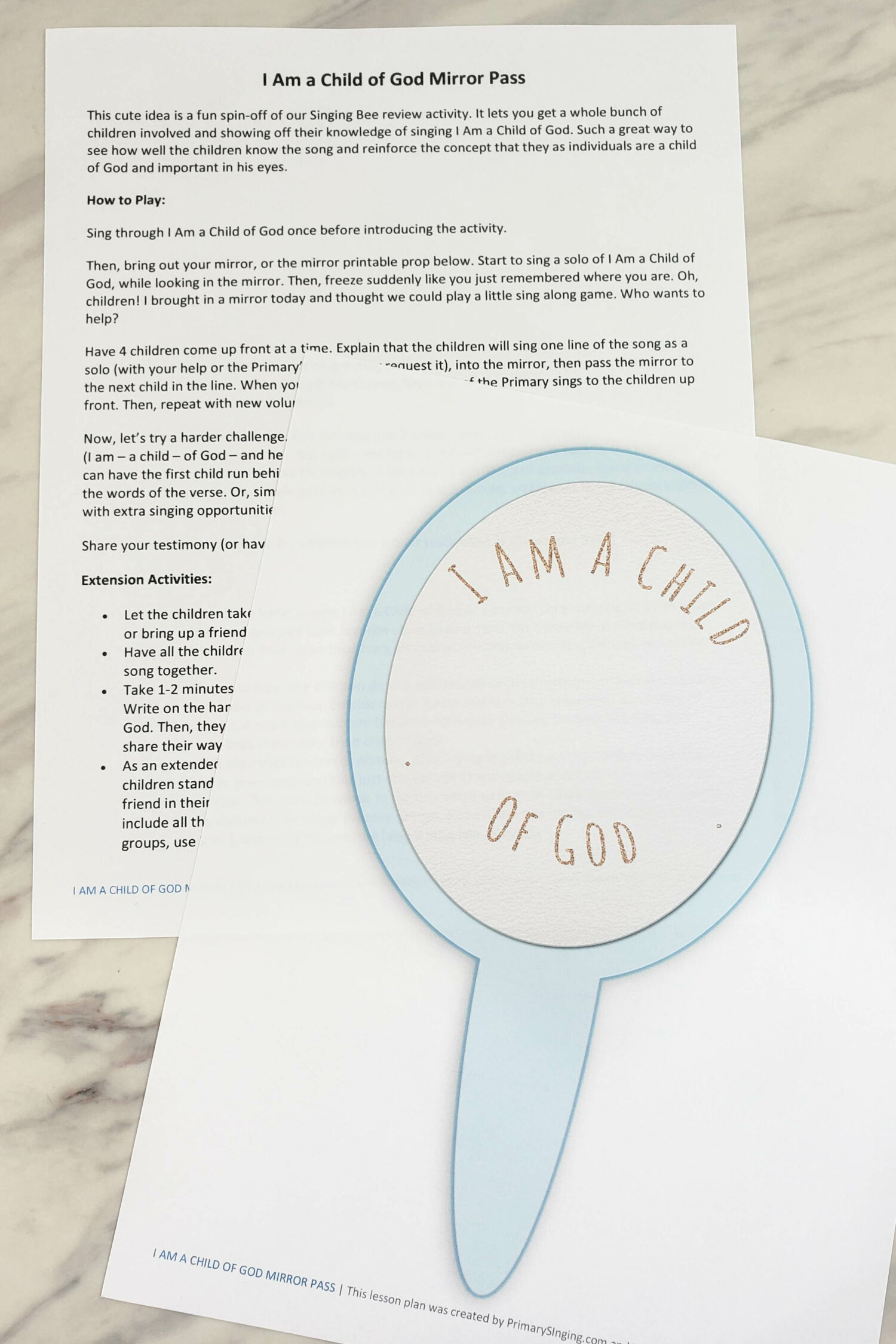 Printable I Am a Child of God Singing Time Ideas for Primary - Mirror pass game and printable mirrors