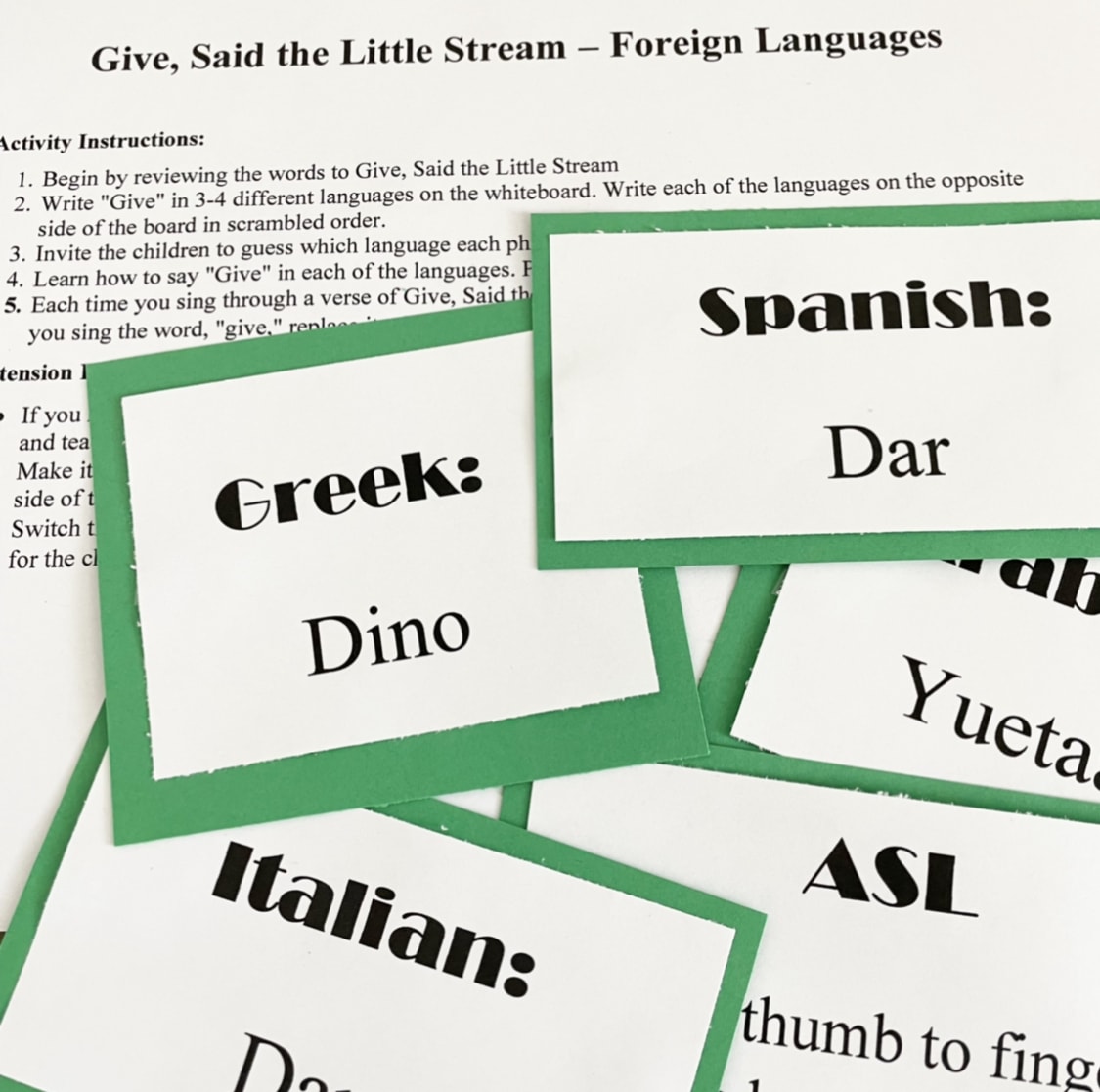 Give Said the Little Stream Foreign Language Singing Time Ideas with printable song helps for LDS Primary Music Leaders