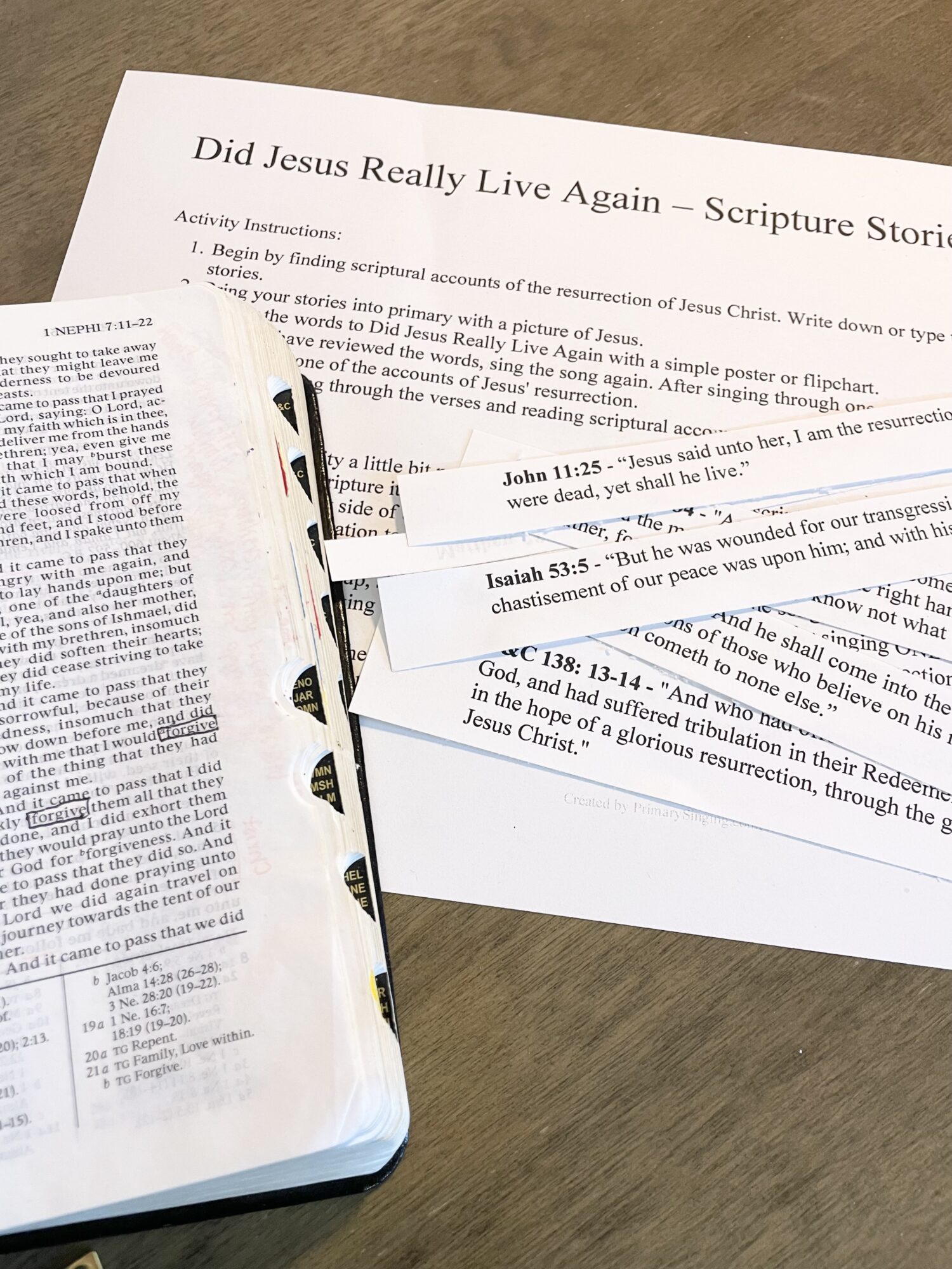 Teach Did Jesus Really Live Again Scripture stories activity for a deep dive into the meaning of this LDS Primary song lyrics singing time for music leaders.