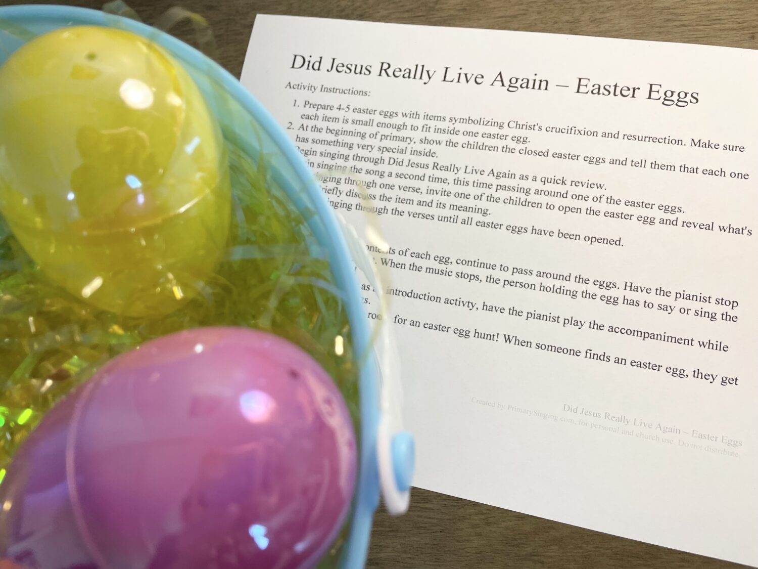 For a fun way to review Did Jesus Really Live Again this month, try out this Did Jesus Really Live Again Easter Eggs activity for singing time. This is activity can be very fun while also bringing the spirit into primary. Includes printable song helps for LDS Primary Music Leaders.