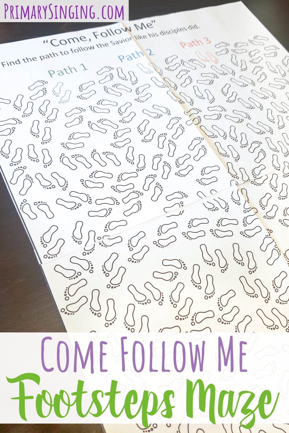 Grab this Come Follow Me footsteps maze to have a meaningful way to teach this song in Primary singing time! Includes printable song helps for LDS music leaders. Helps teach the meaningful lyrics "then let us in his footsteps tread" with an interactive activity or a 1-page printable maze option for individuals Come Follow Me study at home!