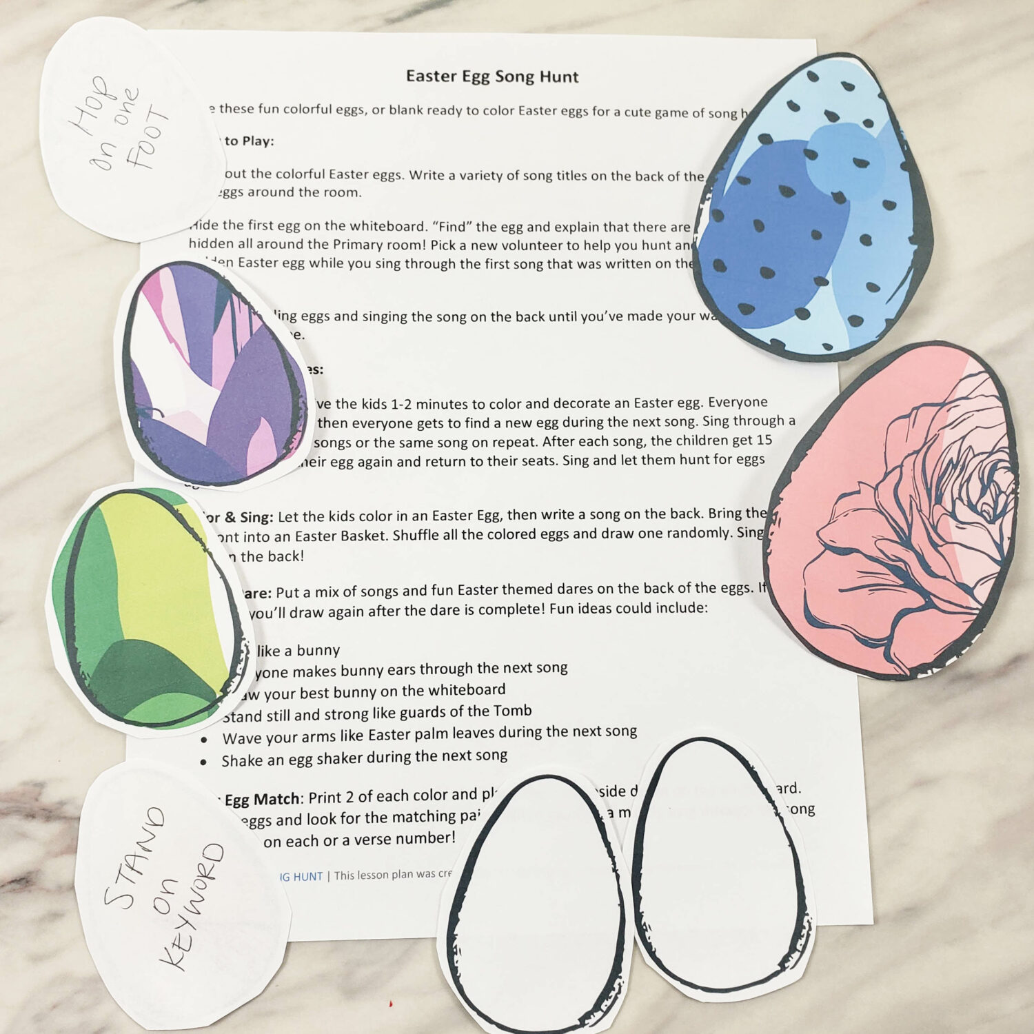 Easter Primary Song Hunt singing time game to review a variety of Easter songs or just one song on repeat with fun ideas and printable song helps for LDS Primary music leaders