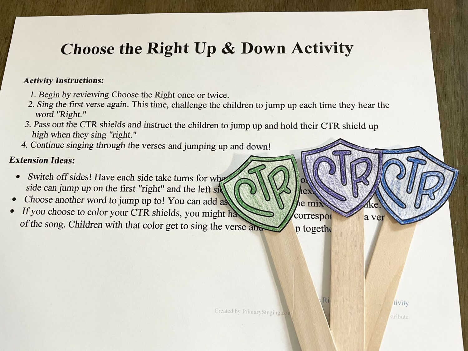 Choose the Right Up and Down singing time idea with printable song helps for LDS Primary music leaders