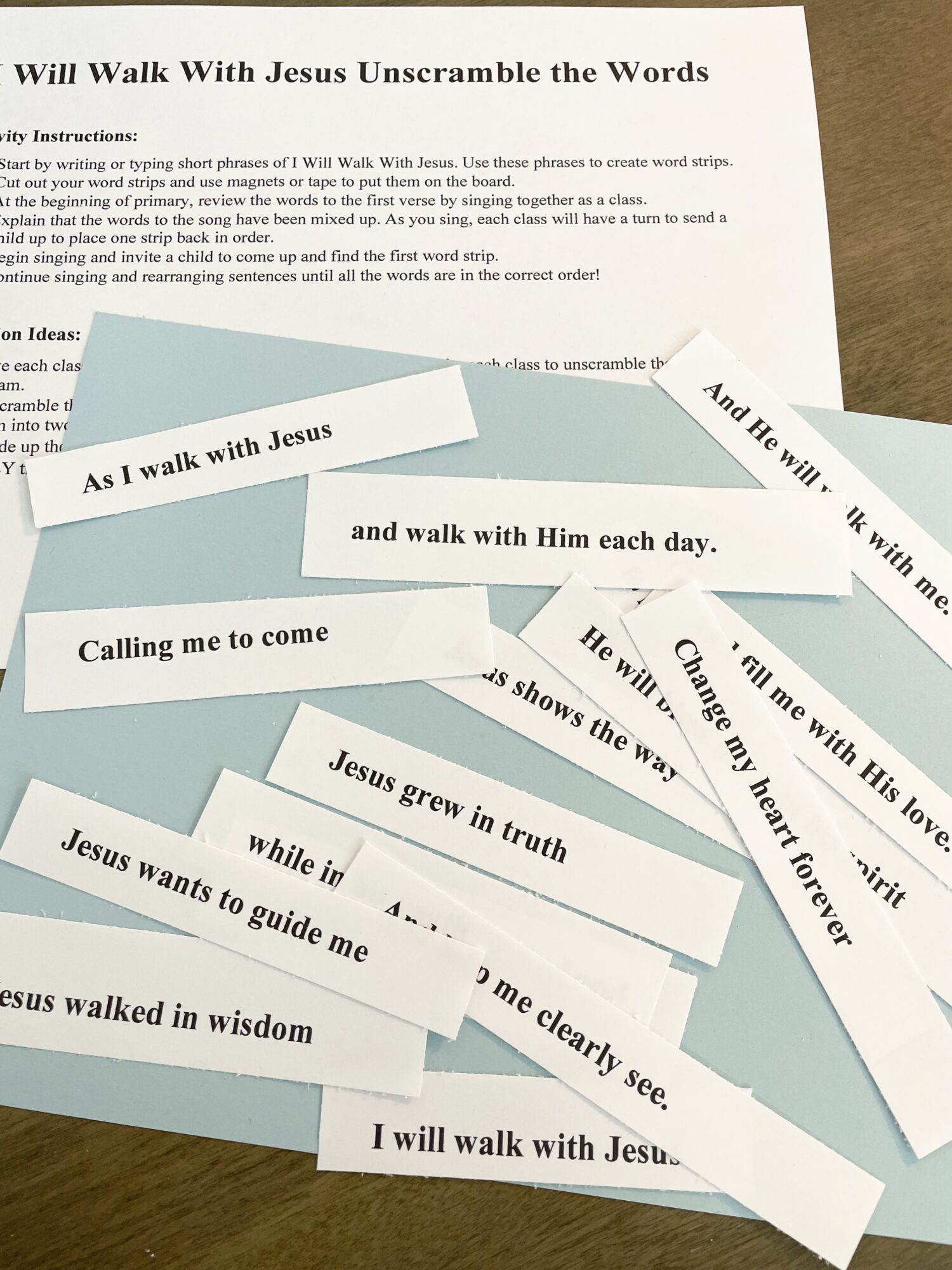 I Will Walk with Jesus Unscramble the Words singing time ideas for LDS Primary music leaders