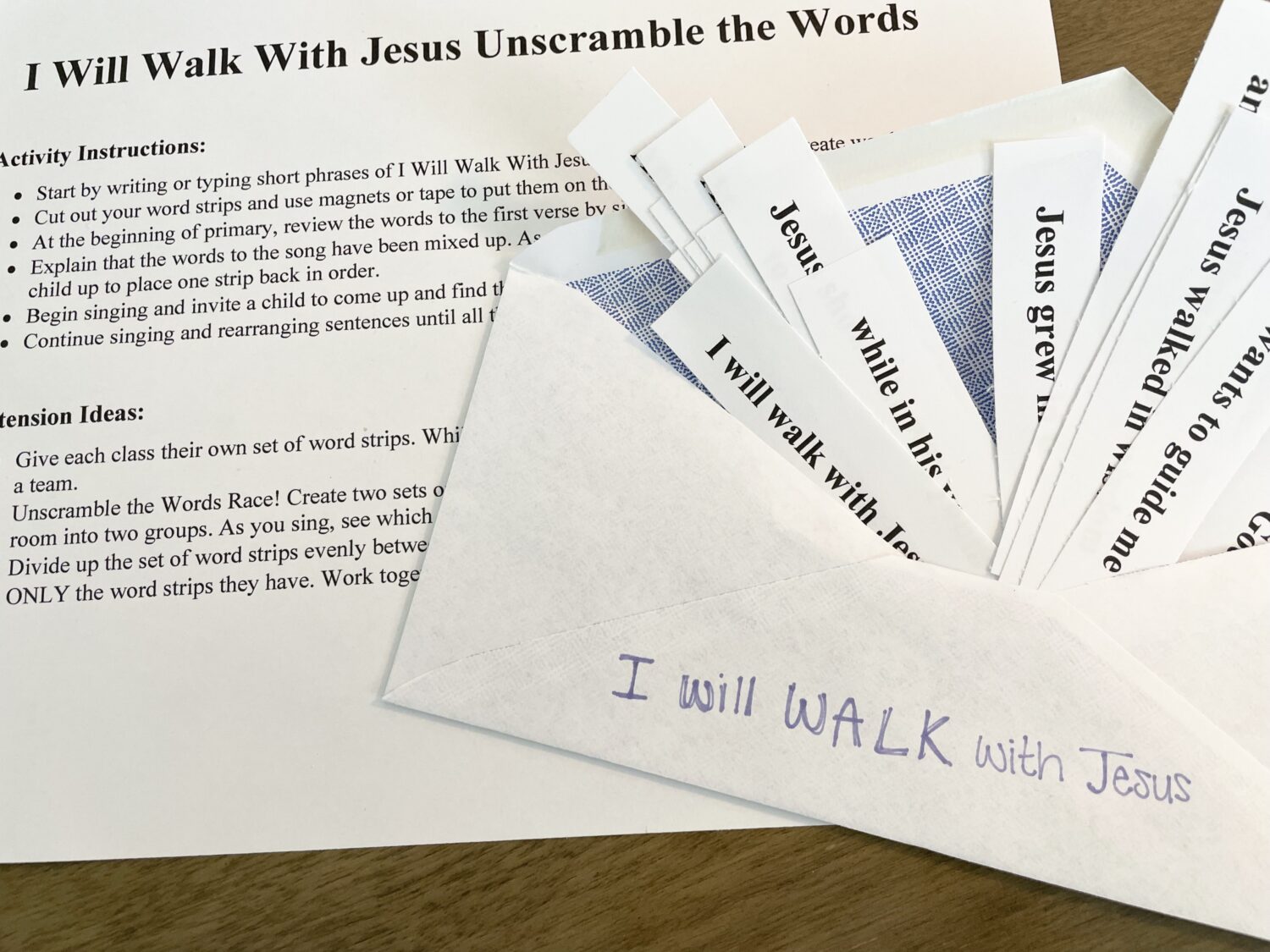 I Will Walk with Jesus Unscramble the Words singing time ideas for LDS Primary music leaders