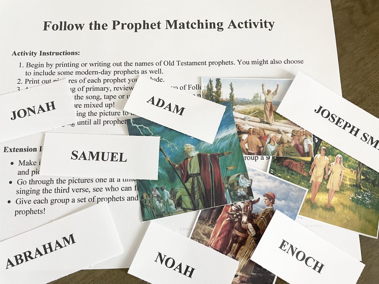 Follow the Prophet matching activity singing time idea with printable song helps for LDS Primary music leaders