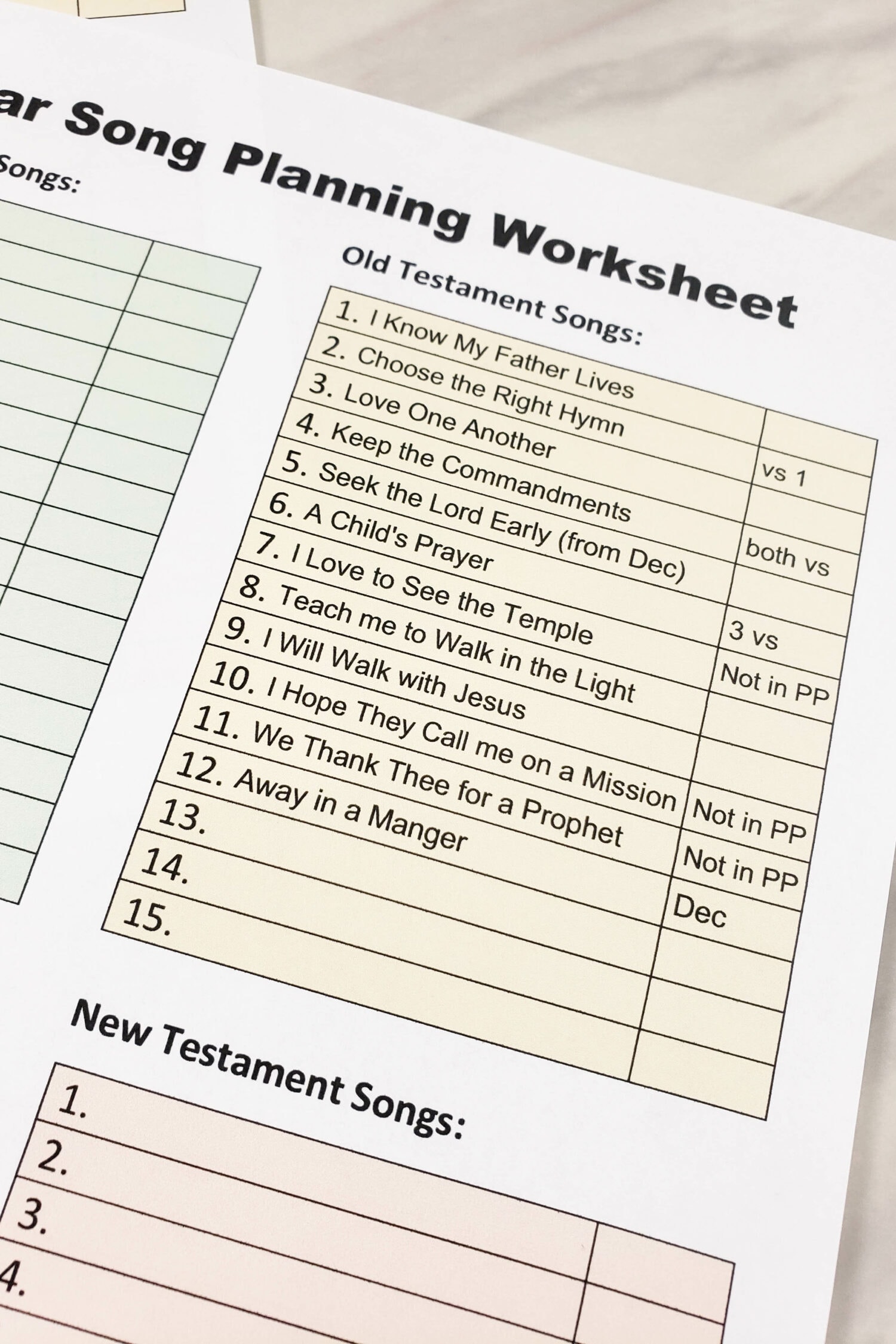 4-Year easy to track Primary Songs Planning Worksheet!! Use this printable to help you track songs you've taught and songs you are planning to teach in future years to keep good records of what songs the kids know and what to teach next during Singing Time! A printable resource for LDS Primary music leaders.