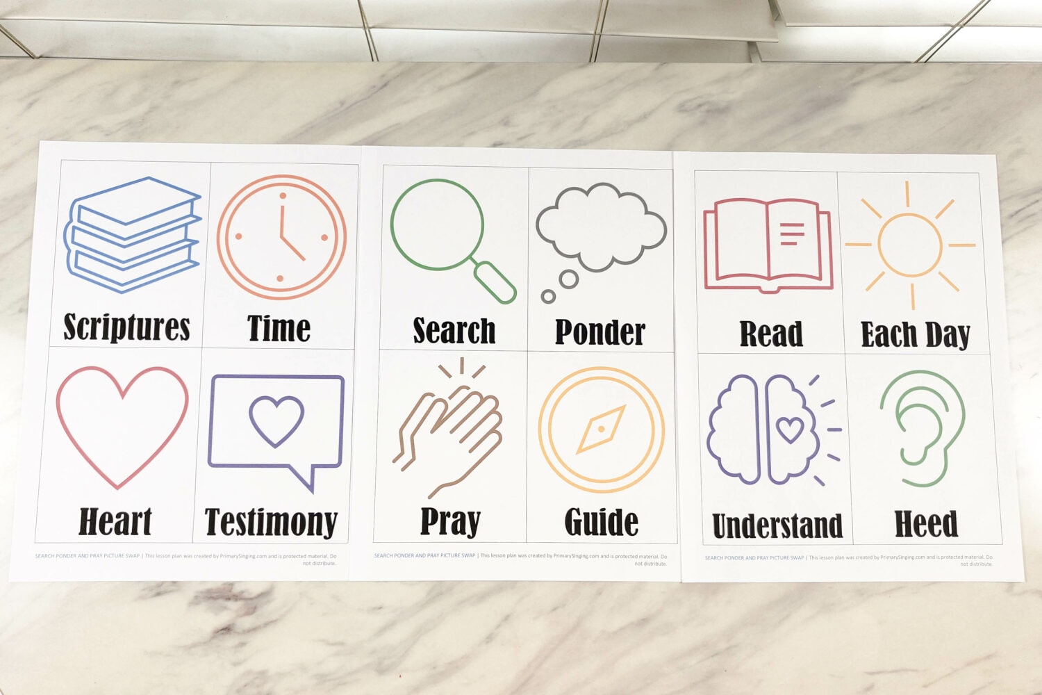 Search Ponder and Pray Picture Swap singing time idea for LDS Primary music leaders. Grab these printable song helps with lots of flexible ways to use them to teach the song! Also great for an at home Come Follow Me FHE lesson. 
